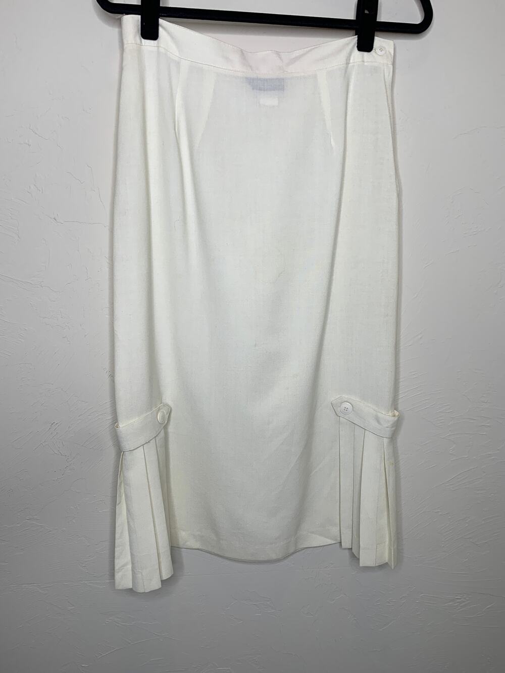 Vintage Cream Pencil Skirt 30" Waist Side Pleat Panels